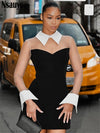 Nsauye Pullover Women Sexy Mesh See Through Turn Down Collar Night Club Dress Evening Party Summer Short Elegant Fashion Dress