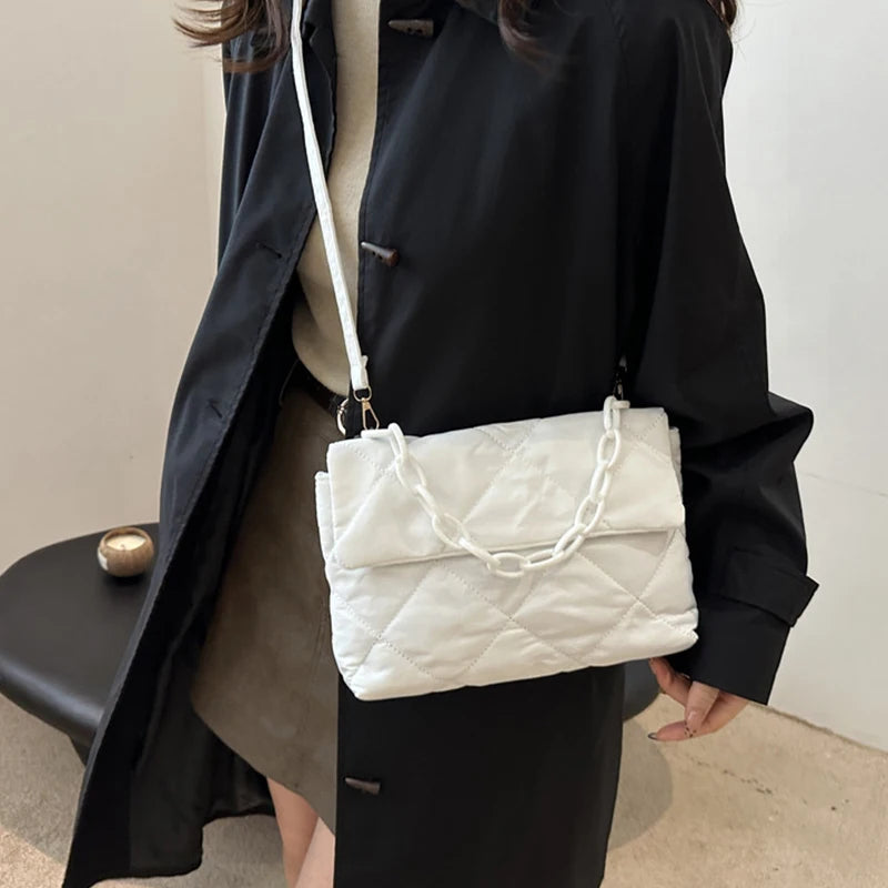 Acrylic Chain Crossbody Square Bags Casual Flap Women Commute Bags Quilted All-match Winter Large Capacity for Girls Shopping