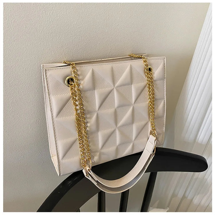 Ladies Fashion Large Capacity Chain Bag Retro Square Tote Bag Diamond Texture Shoulder Crossbody Daily Hundred Underarm Handbag