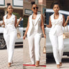Business OL Work Wear Two Piece Pant Suits for Women Set Elegant Sleeveless Blazer Top + Pencil Pants Office Lady Matching Sets