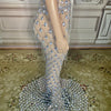 Charming Bright Crystal Dress Sexy Luxury Beaded Rhinestone Tulle Evening Dress Prom Party Dress Noble Wedding Wedding Dress
