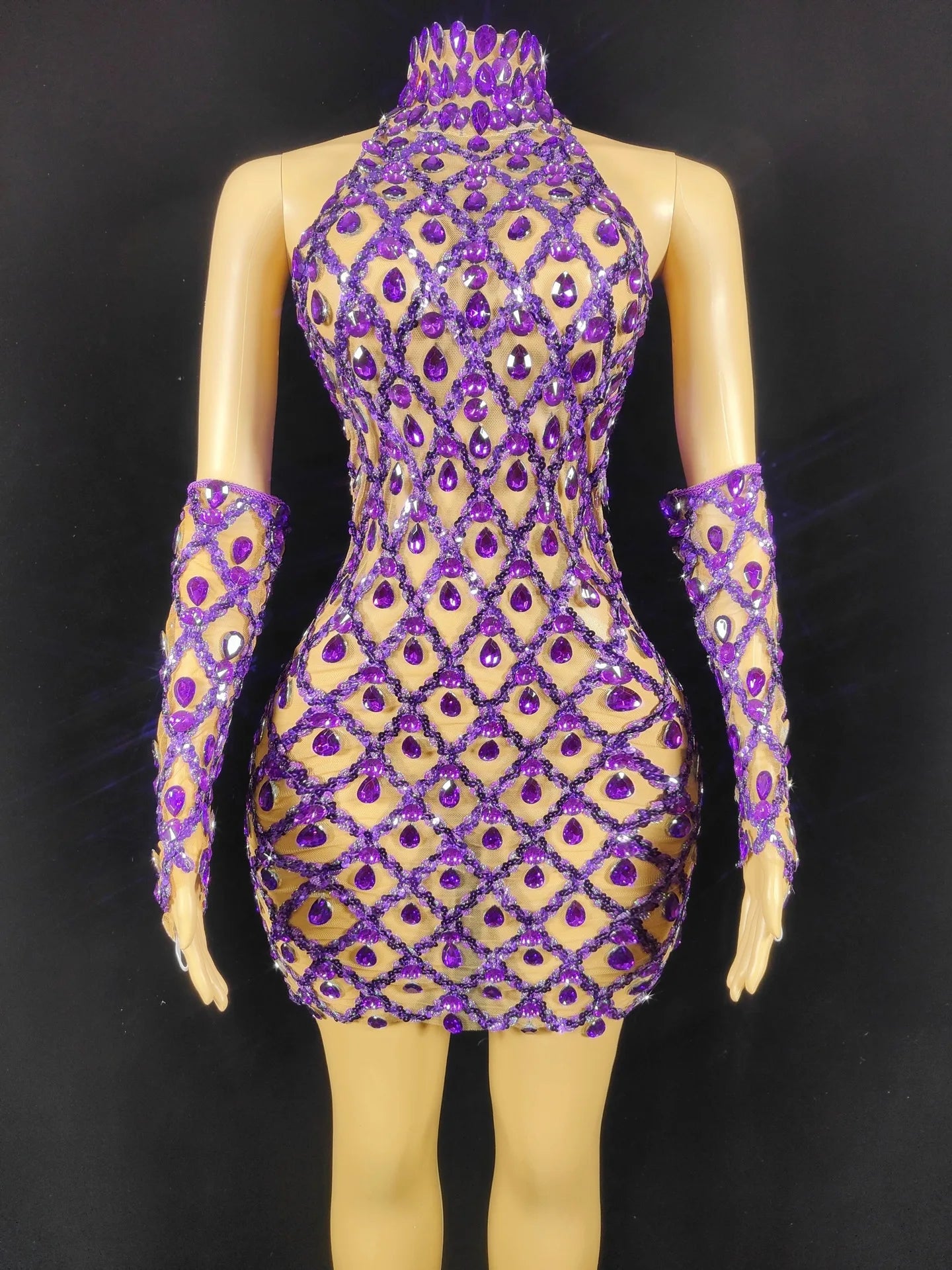 High Quality Sparkling Rainestone Sexy Bodycon Mini Dress Birthday Celebrate Evening Party Dress