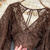 Autumn Black/White/Brown Sexy Lace Blouse Women Elegant V-Neck Puff Long Sleeve Open Back Short Tops Female Party Blusas 2021