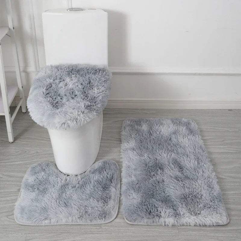 3PCS/set Solid Color Home Carpets Toilet Lid Cover Rugs Kit Non-slip Foot Mat for Bathroom Floor Bath Rug Foot Mat