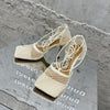 Aneikeh 2024 Summer Sexy Mesh Pumps Sandals Female Square Toe High Heel Lace Up Cross-Tied Stiletto Hollow Dress Party Shoes