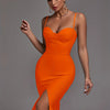 Orange Bandage Dress Women Party Dress Bodycon Elegant Sexy Spaghetti Strap Birthday Evening Club Outfits New Year 2024 Summer