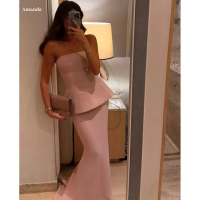 Amanda Customized Pink Mermaid Two-Piece Set robes de soirée Chiffon Sleeveless Party Dresses Floor-Length Prom Dress 2024