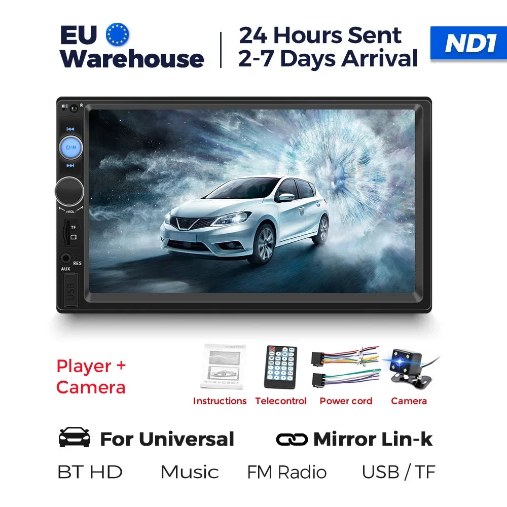 2DIN MP5 Video Player 7'' Universal Car Radio Multimedia Support Bluetooth USB TF FM Carplay Android Auto Touch Stereo Autoradio
