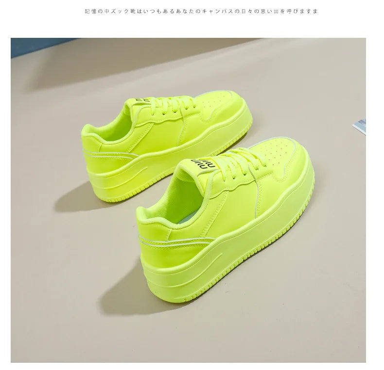 2025 New spring shoes for women green trainers platform lace up sneakers woman hip hop chunky sports shoes faux leather sneaker
