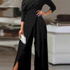 2025 Spring Jumpsuits for Women Plain Elegant Office Lady Loose Ruched One Shoulder Split Hem Wide Leg Jumpsuit