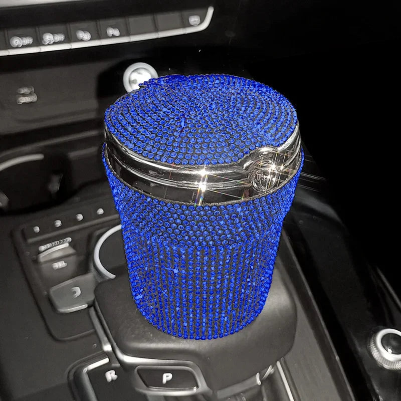 Crystal Diamond Car Ashtray Auto Portable Bling Cigarette Smokeless with LED Light Indicator Car Accessories for Women