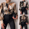 Spring Women Sexy Backless Hollow Print Shirts Tops 2024 Casual Stand Long Sleeve Office Lady Blouses Fashion Party Crop Top