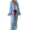 Christmas Pajamas Striped Button Up Crop Blouse Bowknot Long Sleeve Shirt Tops + Wide Leg Pants Women Holiday Lounge Sleepwear