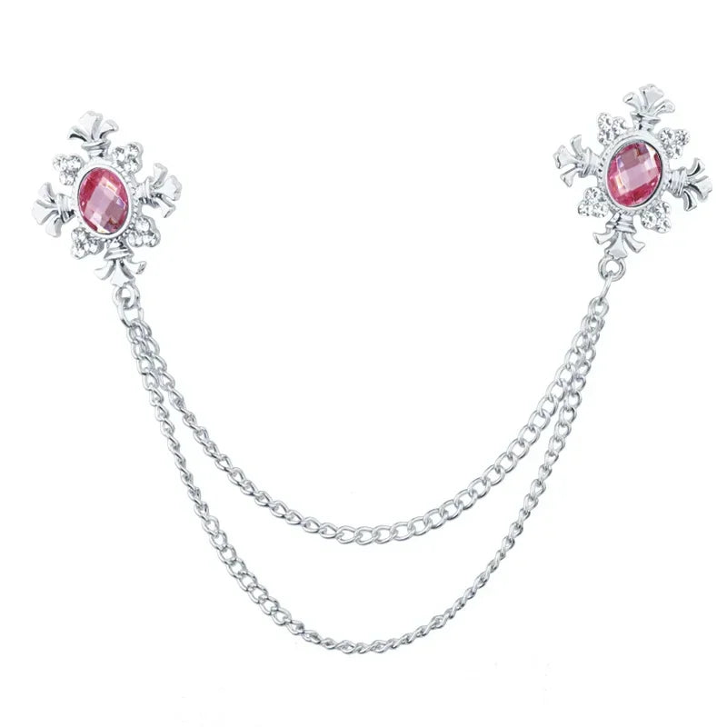 Fashion Tassel Crystal Cross Chain Brooch Women's Shirt Collar Pins and Brooches Personality Lapel Pin Buckle Women Accessories