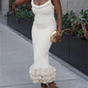 Fashion Yellow Tassel Knitted Sling Midi Dress for Women 2024 Sexy Backless Sleeveless Summer Beach Party Lady Robes