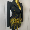 Sparkly Crystal Chains Pearls Long Sleeve Mini Dress 2025 Women Birthday Evening Party Nightclub Outfit Singer Wedding Costume