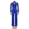 Fashion Women's Clothing Hollow Long-sleeved Loose Wide Leg Jumpsuits Overall Pants Solid Color Sexy Lace