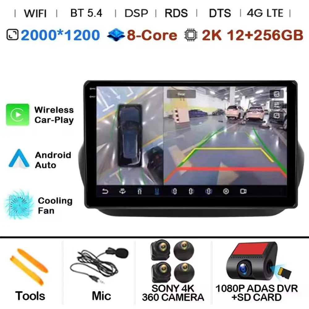 Android 14 Radio For Fiat Fiorino Qubo For Citroen Nemo For Peugeot Bipper 2008-2017 Car stereo Multimedia Player Carplay Auto