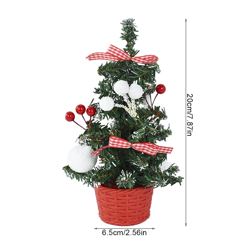20/29cm Mini Christmas Tree Desktop Ornaments Artificial Plants Pine Needle Tree With Xmas Balls New Year Party Home Decor Gifts