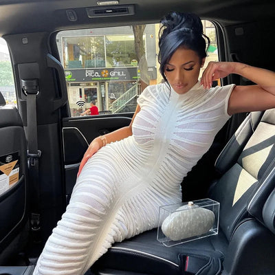 Knitted Long White Dress Women Bodycon Cocktail Evening Dresses Ladies Summer Elegant Luxury Maxi Knit Sexy Party Black Dresses