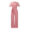 Elegant Jumpsuits & Rompers for Women O Neck Lace Patchwork Short Sleeve Sashes High Waisted Luxury Birthday Party Dinner Outfit