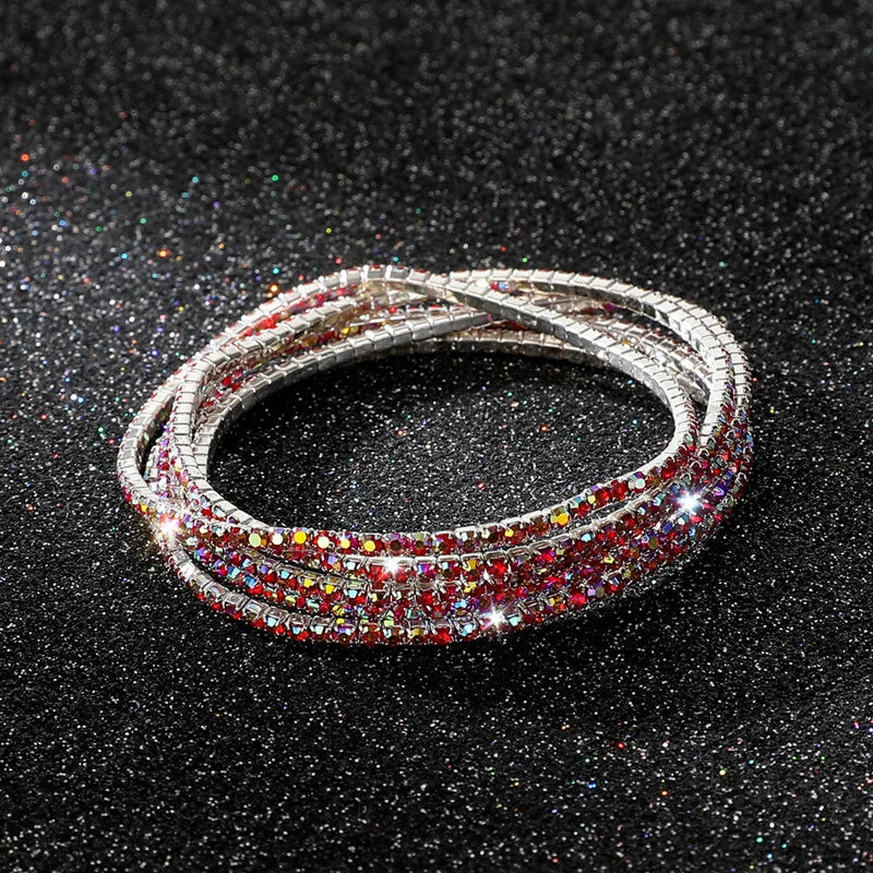 5Pcs/Lot Elastic Crystal Bracelets 2mm Charming Gold Color Crystal Rhinestones Metal Bangle Bracelet Jewelry DIY Gift