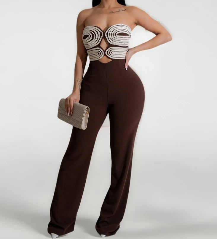 Women's Jumpsuit 2025 Summer New Temperament Fashionable Sexy Sleeveless Woven Tape Strapless Backless Party Straight Jumpsuits