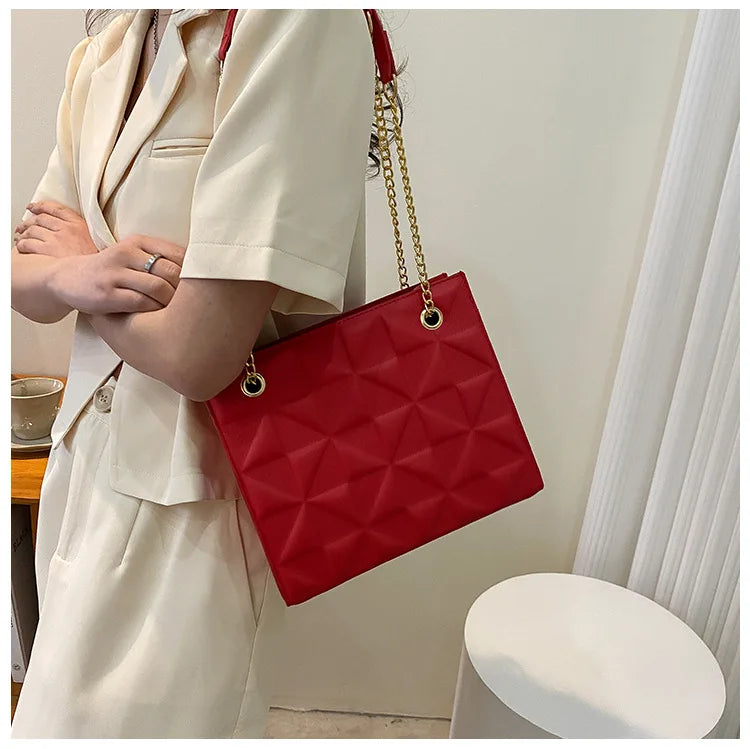 Ladies Fashion Large Capacity Chain Bag Retro Square Tote Bag Diamond Texture Shoulder Crossbody Daily Hundred Underarm Handbag