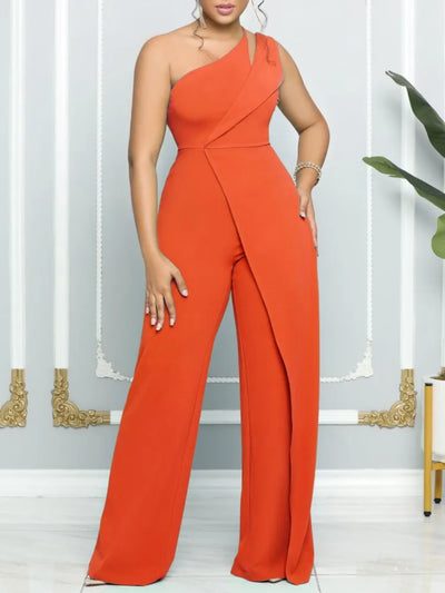 Summer New Vintage Chic Women's Fashion Sexy Sleeveless Single Shoulder Sling High Waist Commuter High Waist Straight Jumpsuit