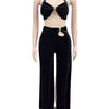 Wishyear Sexy Black Women's Halter Bandage Cross Top amd Wide Leg Pants Two 2 Piece Sets Sexy Night Club Party Evening Outfits