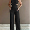 2024 Summer Fashion White Jumpsuit Women Floral Pattern Shirred Hollow Out Casual Asymmetrical Neck Pocket Backless Jumpsuits