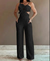 2024 Summer Fashion White Jumpsuit Women Floral Pattern Shirred Hollow Out Casual Asymmetrical Neck Pocket Backless Jumpsuits