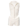 Weird Puss Lines Patchwork 2 Piece Set Women Zipper Cardigan Irregular Crop Top+Skinny Peach Hip Shorts Simple Sporty Streetweas
