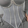 Women's Evening Corset Rhinestone Lace-up Corset Underbust Mesh Bustier Crop Top Bodices Sexy Lingerie Women Body Shaper
