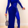 Women Sexy Mesh Rhinestone Irregular Skinny Jumpsuits