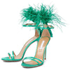 Summer new feather flower silk ribbon sexy open-toe sandals thin high-heeled banquet dress fashionable large-size women's shoes