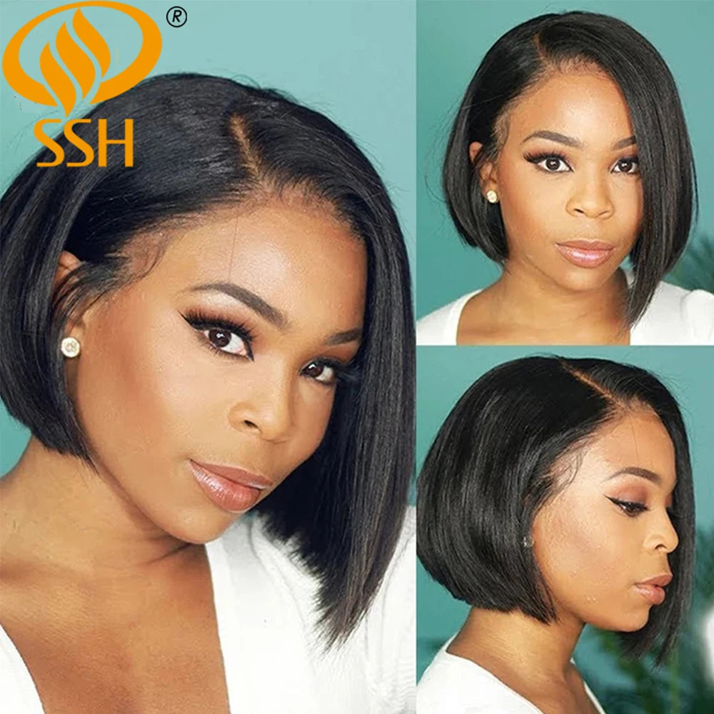 Short Ombre Honey Blonde Bob Wig With Baby Hair Honey Brown Straight Human Hair Wigs Lace Part Side Brown Wigs For Black Women