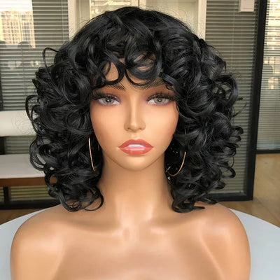 250% Bob Bouncy Curly Human Hair Wigs Loose Bouncy Rose Curly Wigs With Bangs Brazilian Remy Hair Machine Made Wig for Women