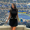 White Shoulder Pad Short Sleeve Party Dress Women's Elegant Tweed A-line O-neck Patchwork Luxury Black Evening Dresses Birthday