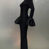 STOCK Shining Diamonds Neck Flare Sleeve Black Long Bandage Dress Elegant Woman Evening Party Dress Cocktail Party Outfit
