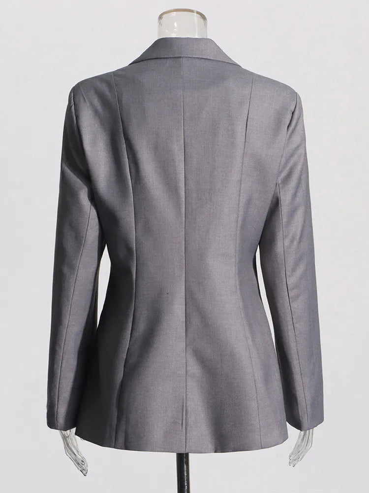 TWOTWINSTYLE Patchwork Lace Up Hollow Out Blazer For Women Notched Collar Long Sleeve Tunic Designer Blazers Female Fashion New