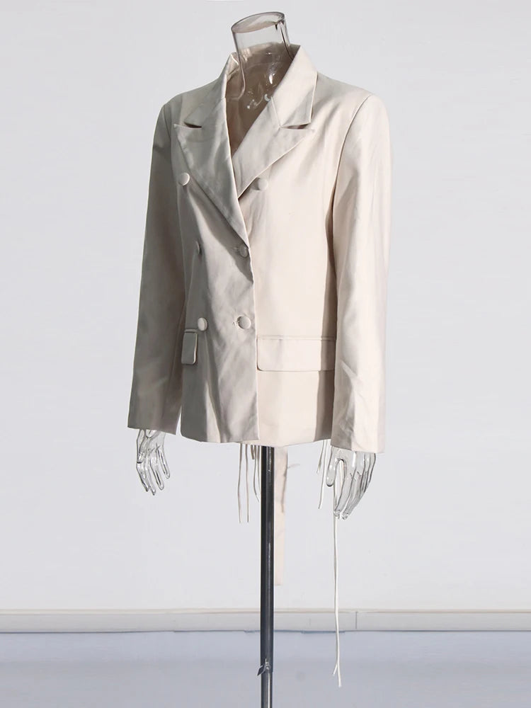 TWOTWINSTYLE Patchwork Diamonds Backless Blazer For Women Notched Collar Long Sleeve Spliced Button Chic Blazers Female Style