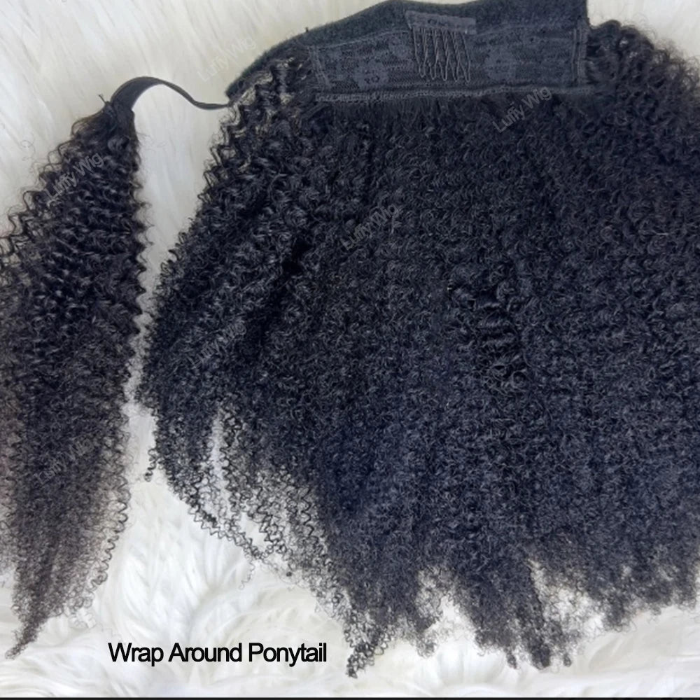 Drawstring Ponytail Human Hair 4c Afro Kinky Curly Ponytails Real Mongolian Remy Hair Pony tail Clip In Extensions Bundles 120g