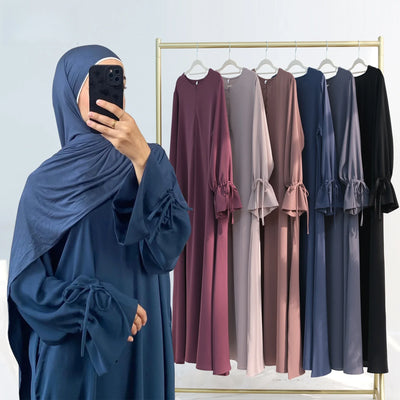 2025 Premium Nida Ruffle Sleeves Women Muslim Dress with Front Zipper Ramadan Abaya Islam Clothing Maxi Dress Female Modest Robe