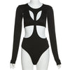 Streetwear Y2k Sexy Irregular Hollow Out Rompers Women's Bodysuits Fashion Long Sleeves Bodycon Tops Jumpsuits Party Clubwear