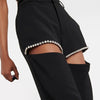 TWOTWINSTYLE Solid Wide Leg Pants For Women High Waist Hollow Out Spliced Diamonds Loose Straight Pant Female Fashion Clothing