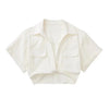 Women Fashion Front Knot Elastic Linen Cropped Shirts Vintage Short Sleeve Patch Pockets Female Blouses Blusa Chic Tops