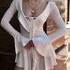 Ruffled Lace-Up White Mini Dress Women's V-Neck Patchwork Long Sleeve Sexy Slim Dress Bandage Elegant Female Summer Dress
