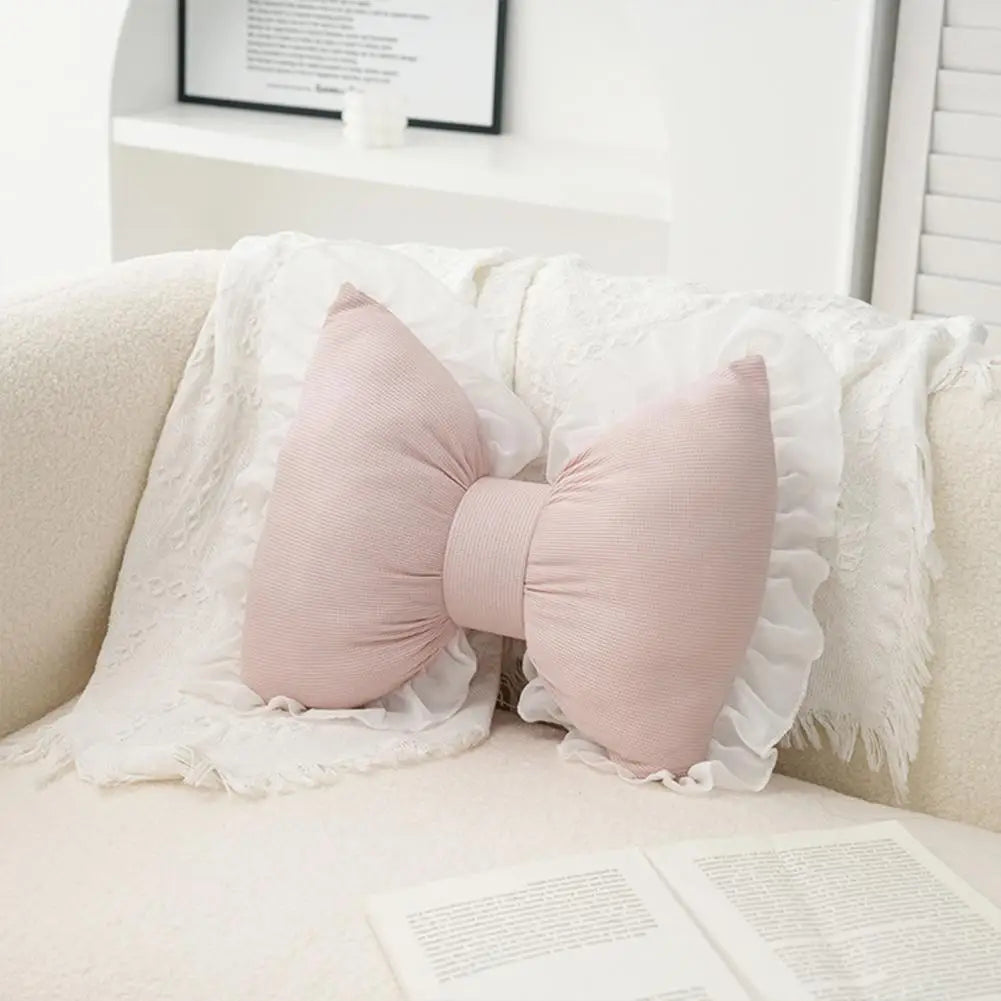 Pink Bow-shaped Pillow Ruffle Lace Decor Plush PP Cotton Filling Pillow Bed Couch Sofa Support Pillow Car Seat Companion Pillows