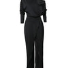 New Flat Elegant Office Women's Loose Ruffle Cold Shoulder Split Wide Leg jumpsuit Single Shoulder Formal Elegant Party jumpsuit